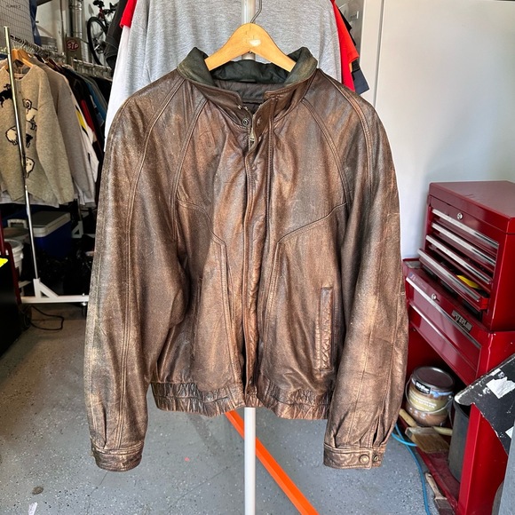 Wilsons Leather Other - Adventure Bound Wilsons 1980s Mocha Brown Leather Zip Stand Collar Jacket XL